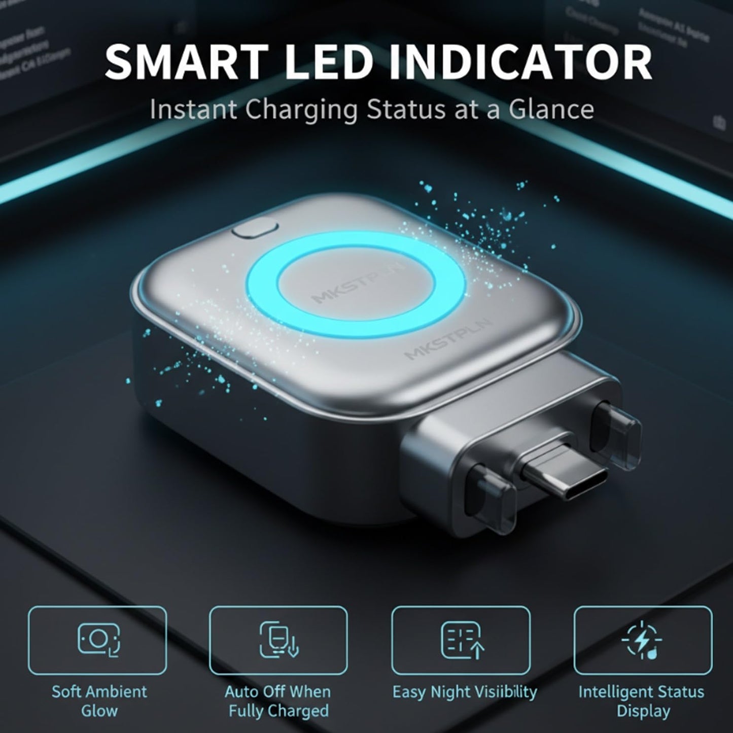 AI Smart Auto Cut Adapter Full Battery Auto Disconnect Protects Health for Iphone Android 140W Smart Cut Charger Automatic Power off Fast Charging Stop Overcharge Prevention USB C Cable Phone Laptop