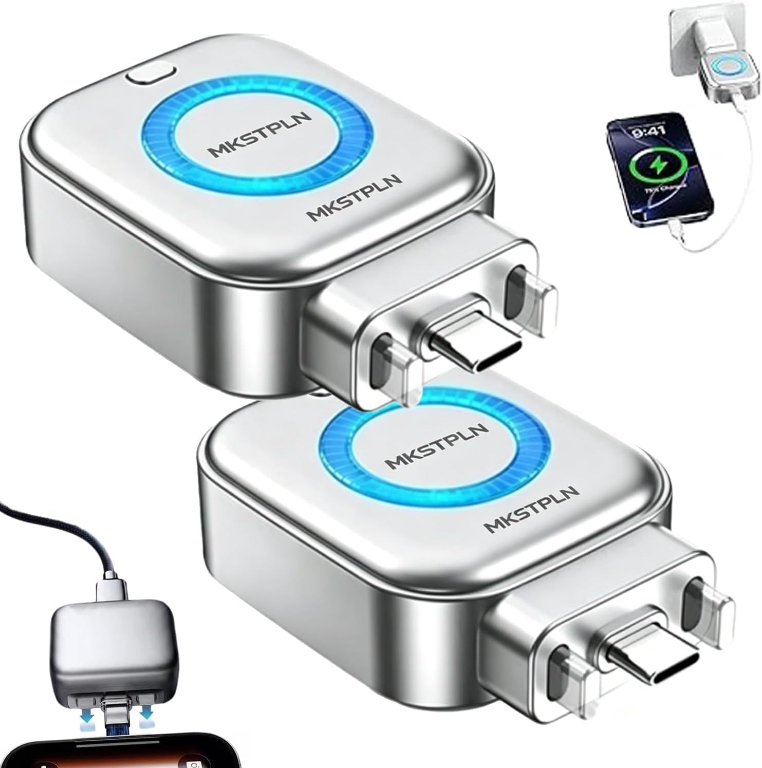 AI Smart Auto Cut Adapter Full Battery Auto Disconnect Protects Health for Iphone Android 140W Smart Cut Charger Automatic Power off Fast Charging Stop Overcharge Prevention USB C Cable Phone Laptop